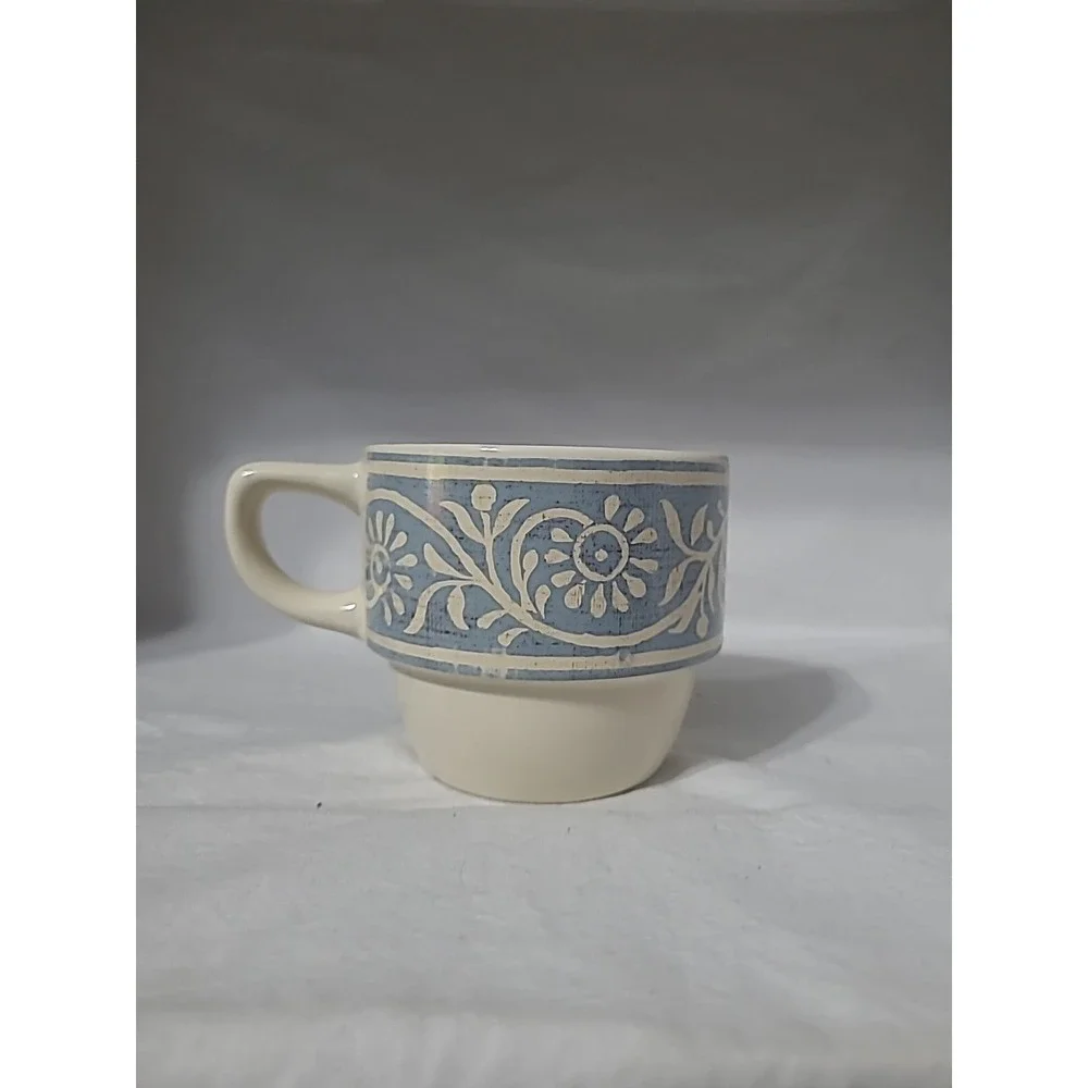 Pier 1 Stacking Scroll Stoneware Coffee Tea Mugs Set of 2